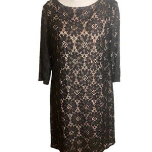 Jessica Howard black on tan long sleeve lace dress
